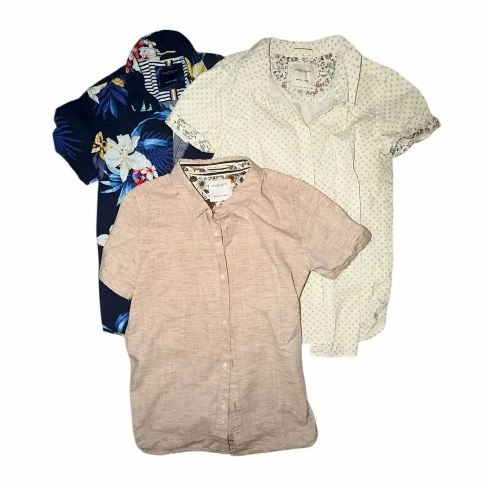 Lot 3 Denim & Flower Boys Button Down Shirts Size 11 12 Floral Linen Blend EUC
